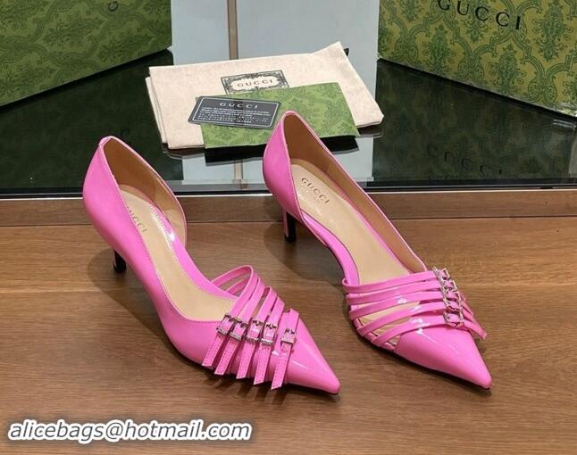 Trendy Design Gucci Patent Calf Leather Pumps 6.5cm with Multi Buckle Pink 906088