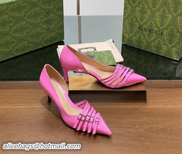 Trendy Design Gucci Patent Calf Leather Pumps 6.5cm with Multi Buckle Pink 906088