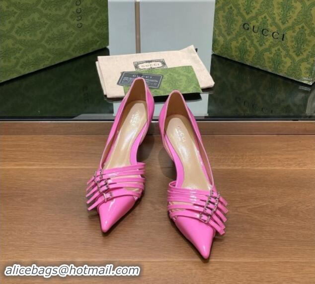 Trendy Design Gucci Patent Calf Leather Pumps 6.5cm with Multi Buckle Pink 906088