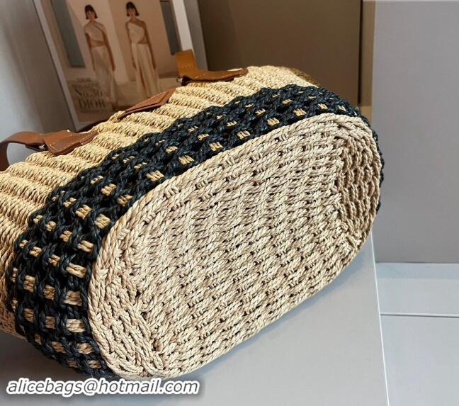 Super Quality Prada Straw Basket Bag 040205 Khaki/Black 2024