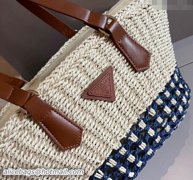 Unique Discount Prada Straw Basket Bag 040205 Beige/Blue 2024