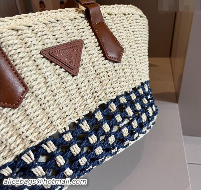 Unique Discount Prada Straw Basket Bag 040205 Beige/Blue 2024