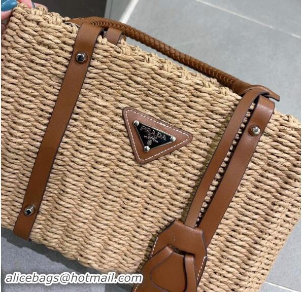 Top Quality Prada Straw Basket Bag 040206 Khaki 2024