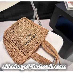 Buy Inexpensive Prada Crochet Raffia Straw Mini Tote bag 1BG444 Khaki 2024