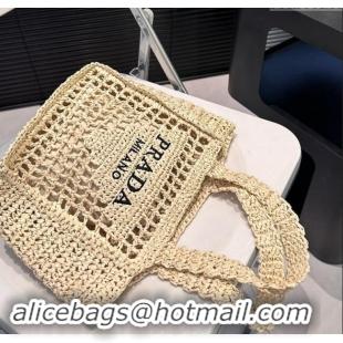 Promotional Prada Crochet Raffia Straw Mini Tote bag 1BG444 Beige 2024