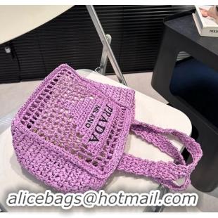 Famous Brand Prada Crochet Raffia Straw Mini Tote bag 1BG444 Purple 2024