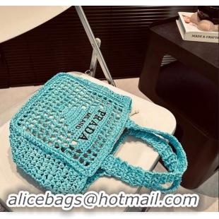 Trendy Design Prada Crochet Raffia Straw Mini Tote bag 1BG444 Blue 2024