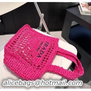 Well Crafted Prada Crochet Raffia Straw Mini Tote bag 1BG444 Dark Pink 2024