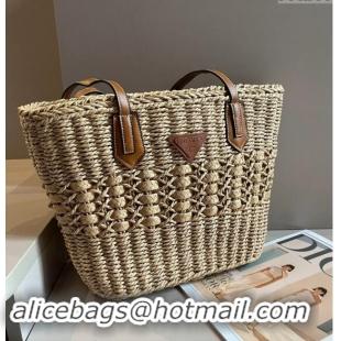 Top Quality Prada Raffia Straw Basket Bag 040207 Khaki 2024