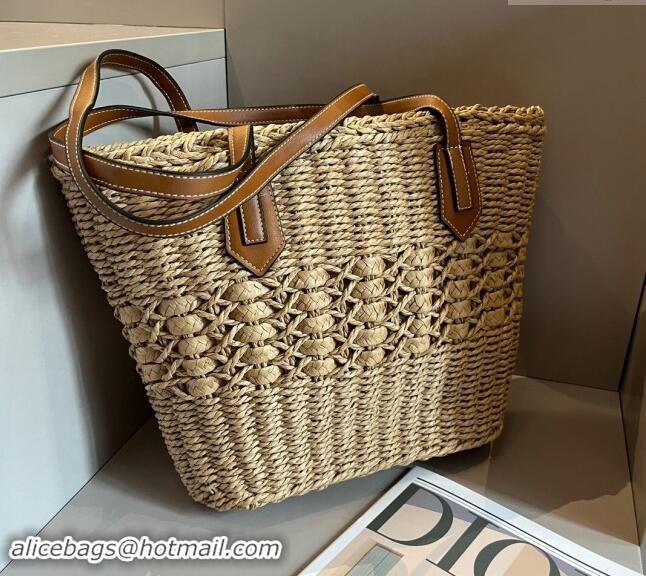 Top Quality Prada Raffia Straw Basket Bag 040207 Khaki 2024