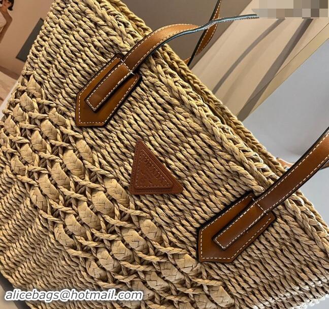 Top Quality Prada Raffia Straw Basket Bag 040207 Khaki 2024