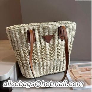 New Design Prada Raffia Straw Basket Bag 040207 Beige 2024