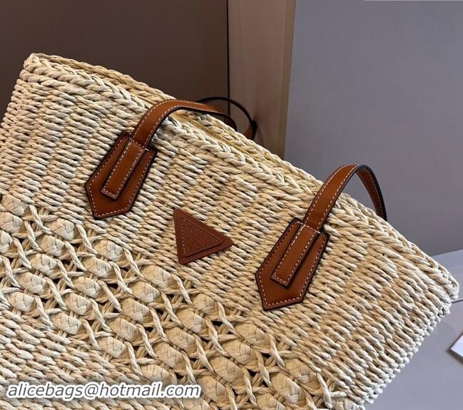 New Design Prada Raffia Straw Basket Bag 040207 Beige 2024