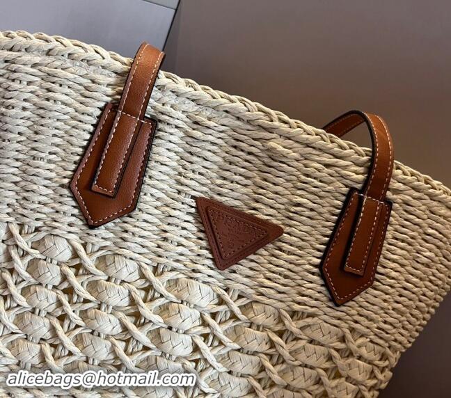 New Design Prada Raffia Straw Basket Bag 040207 Beige 2024