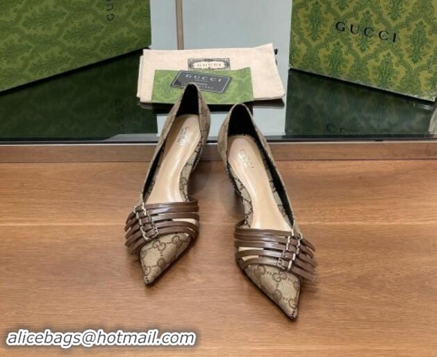 Big Discount Gucci GG Supreme Canvas Pumps 6.5cm with Multi Buckle Beige 906089