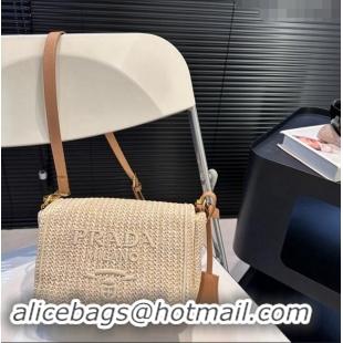 Super Quality Prada Raffia Straw Flap Shoulder Bag 0402 Beige 2024