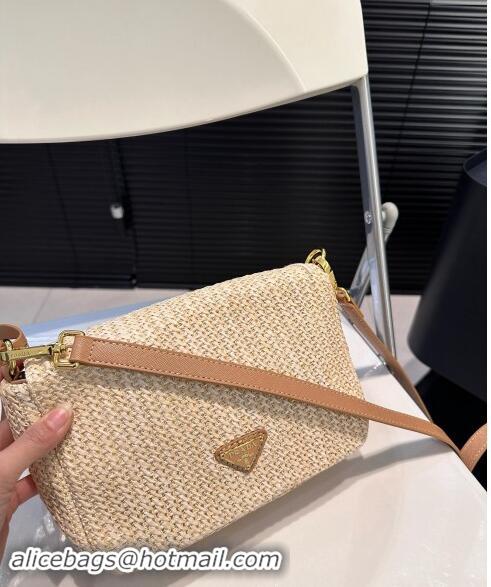 Super Quality Prada Raffia Straw Flap Shoulder Bag 0402 Beige 2024