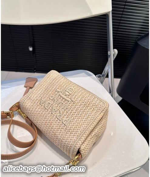 Super Quality Prada Raffia Straw Flap Shoulder Bag 0402 Beige 2024