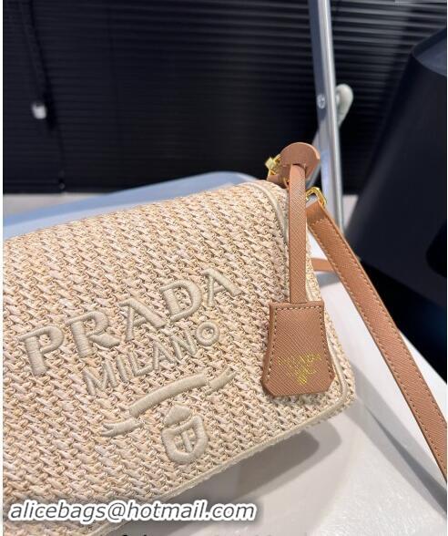 Super Quality Prada Raffia Straw Flap Shoulder Bag 0402 Beige 2024