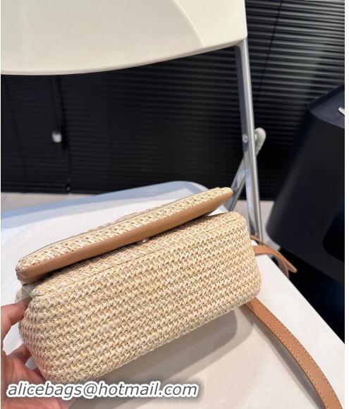 Super Quality Prada Raffia Straw Flap Shoulder Bag 0402 Beige 2024