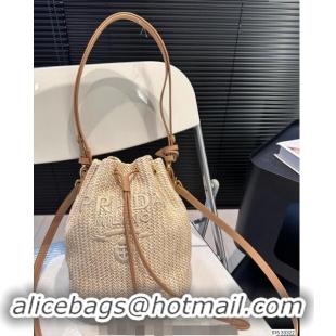 Lower Price Prada Raffia Straw Bucket Bag 0402 Beige 2024