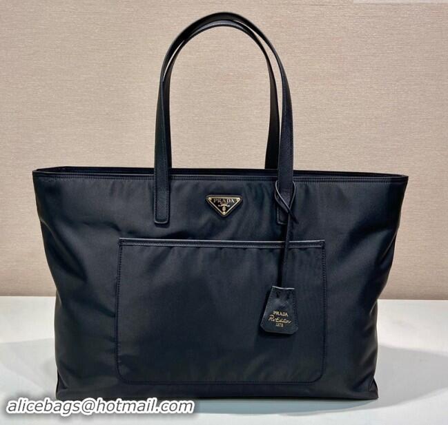 Good Taste Prada Re-Edition 1978 large Re-Nylon and Saffiano leather tote bag 1BG527 Black 2024