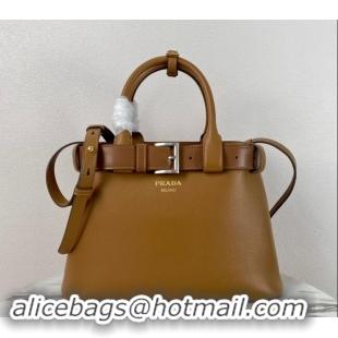 Buy Inexpensive Prada Buckle medium leather handbag with belt 1BA434 Brown 2024