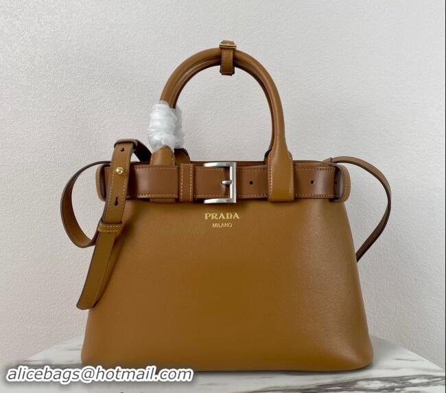 Buy Inexpensive Prada Buckle medium leather handbag with belt 1BA434 Brown 2024