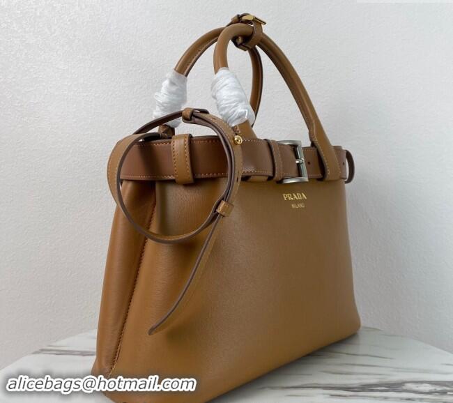 Buy Inexpensive Prada Buckle medium leather handbag with belt 1BA434 Brown 2024