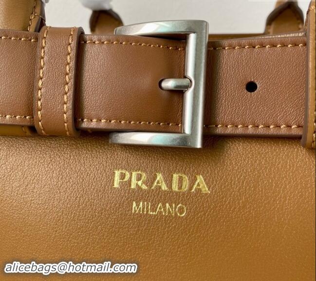 Buy Inexpensive Prada Buckle medium leather handbag with belt 1BA434 Brown 2024