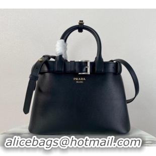 Buy Discount Prada Buckle medium leather handbag with belt 1BA434 Black 2024