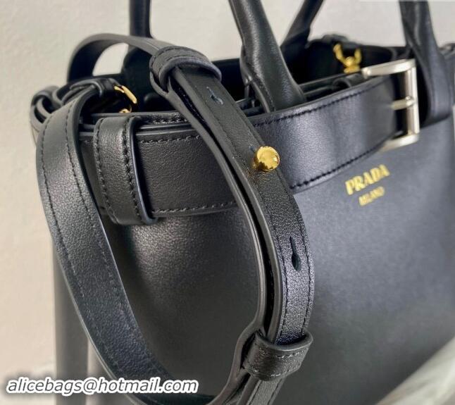 Buy Discount Prada Buckle medium leather handbag with belt 1BA434 Black 2024