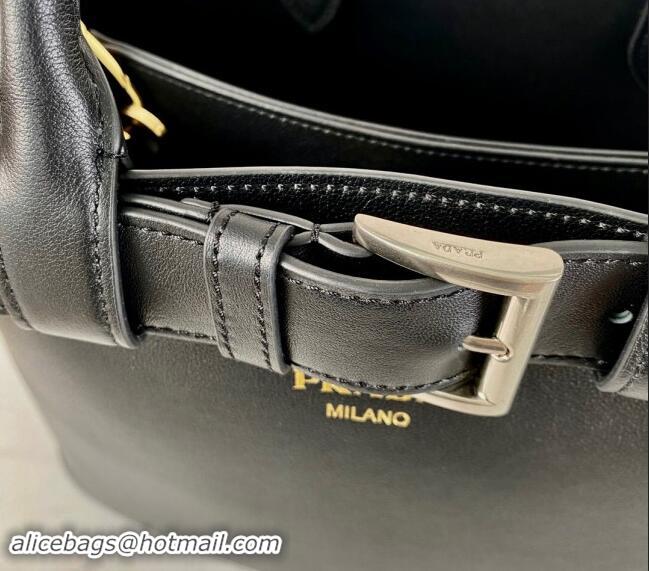 Buy Discount Prada Buckle medium leather handbag with belt 1BA434 Black 2024