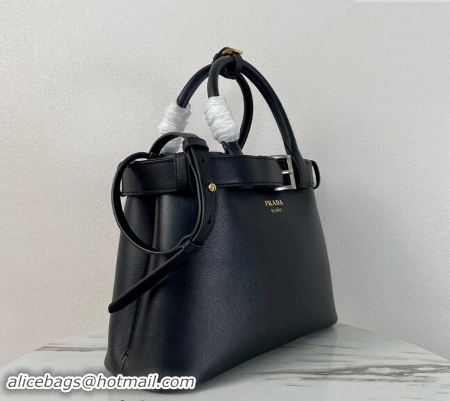 Buy Discount Prada Buckle medium leather handbag with belt 1BA434 Black 2024