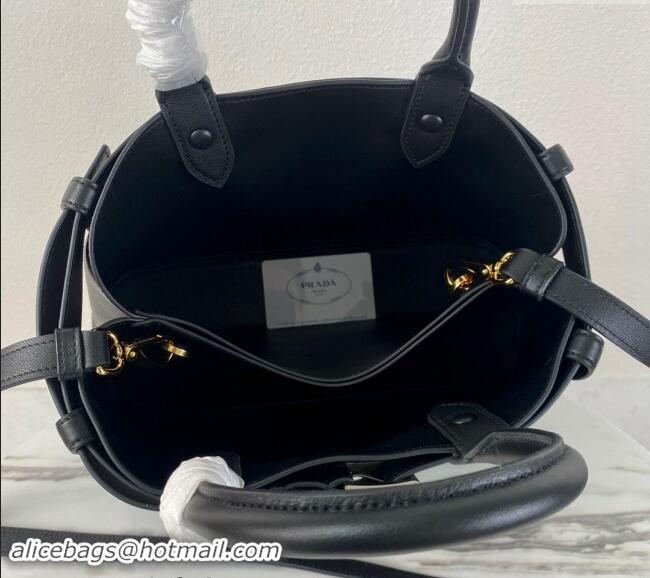 Buy Discount Prada Buckle medium leather handbag with belt 1BA434 Black 2024