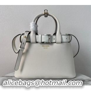 Cheap Design Prada Buckle medium leather handbag with belt 1BA434 White 2024