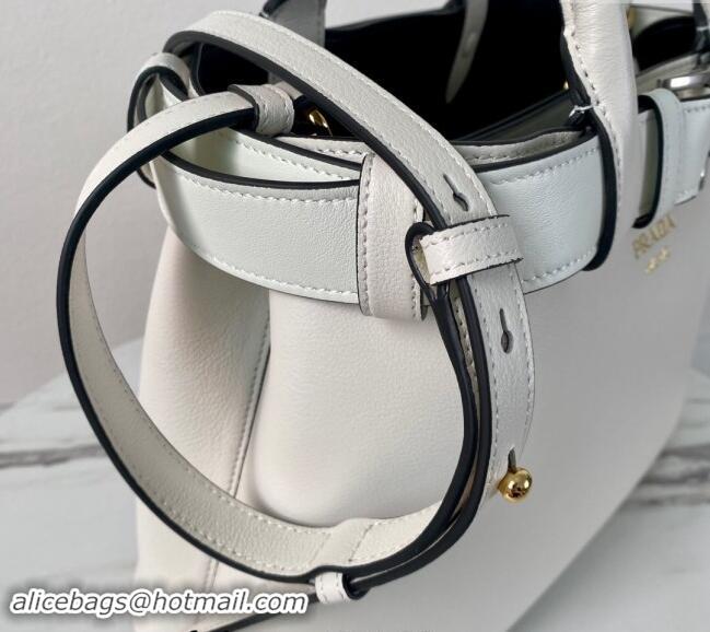 Cheap Design Prada Buckle medium leather handbag with belt 1BA434 White 2024