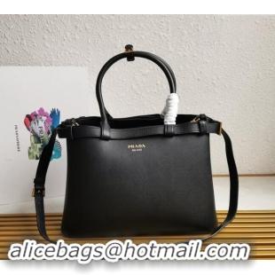 Best Price Prada Buckle medium leather handbag with double belt 1BA417 Black 2024