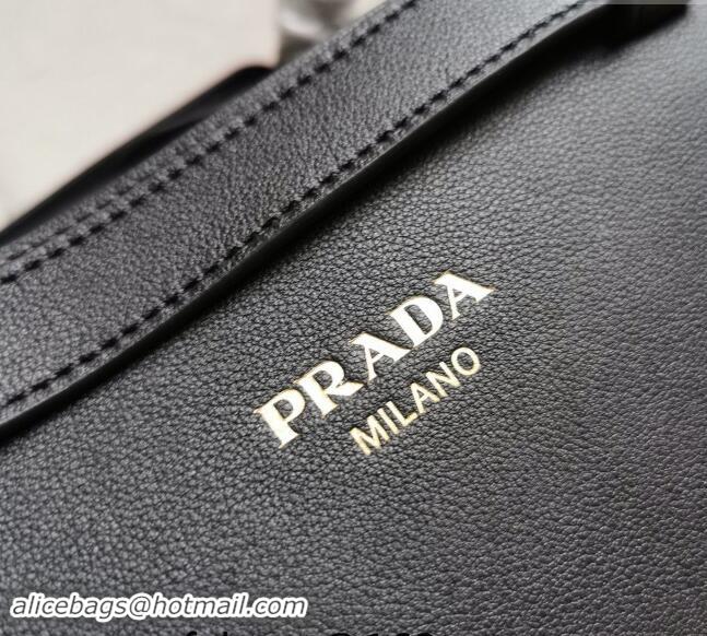 Best Price Prada Buckle medium leather handbag with double belt 1BA417 Black 2024