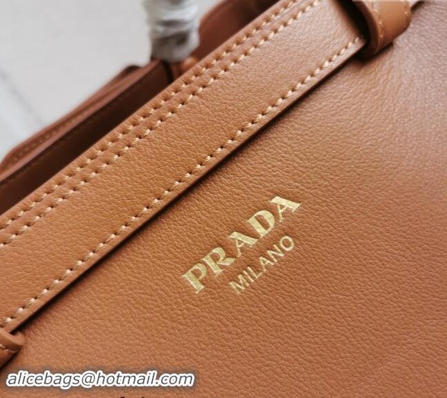 New Design Prada Buckle medium leather handbag with double belt 1BA417 Brown 2024