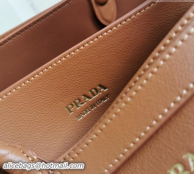 New Design Prada Buckle medium leather handbag with double belt 1BA417 Brown 2024