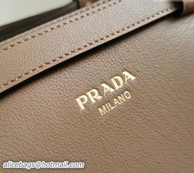 Famous Brand Prada Buckle medium leather handbag with double belt 1BA417 Powder Beige 2024