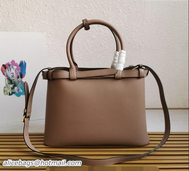 Famous Brand Prada Buckle medium leather handbag with double belt 1BA417 Powder Beige 2024