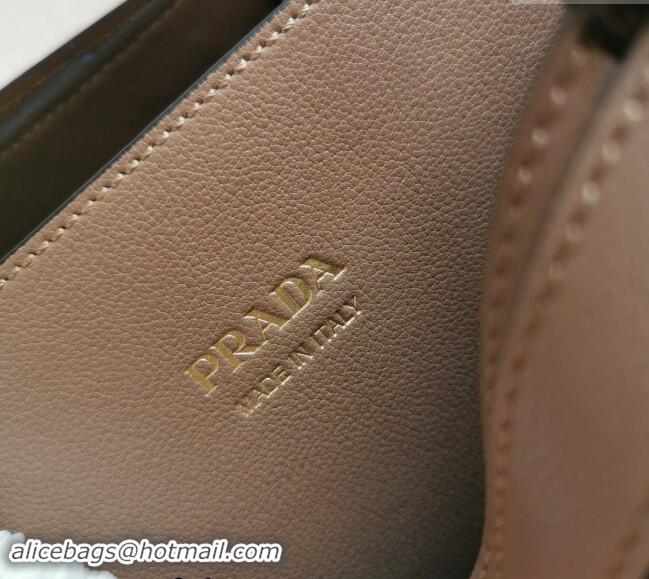 Famous Brand Prada Buckle medium leather handbag with double belt 1BA417 Powder Beige 2024