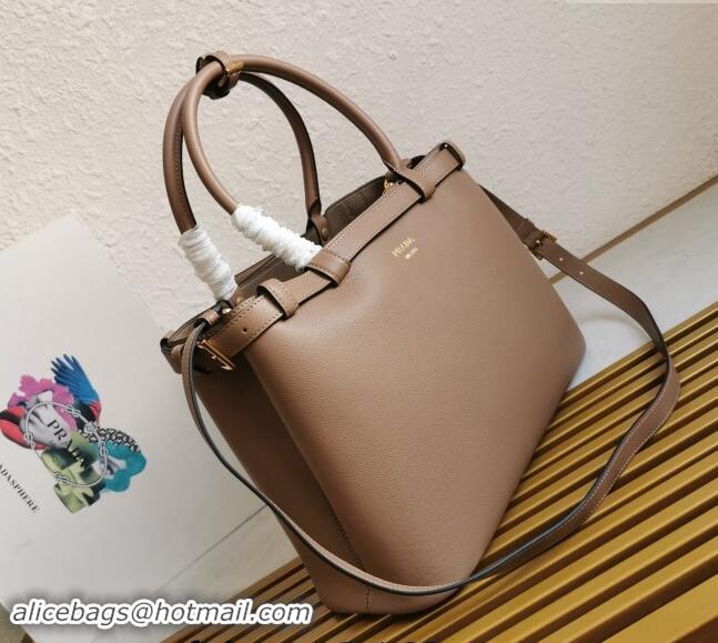 Famous Brand Prada Buckle medium leather handbag with double belt 1BA417 Powder Beige 2024