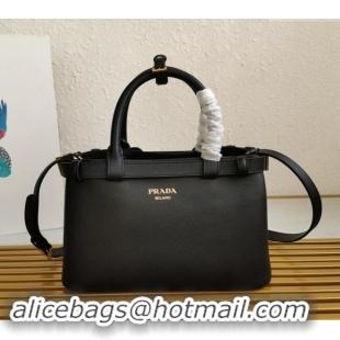 Big Discount Prada Buckle small leather handbag with double belt 1BA418 Black 2024