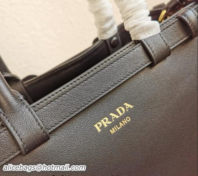 Big Discount Prada Buckle small leather handbag with double belt 1BA418 Black 2024