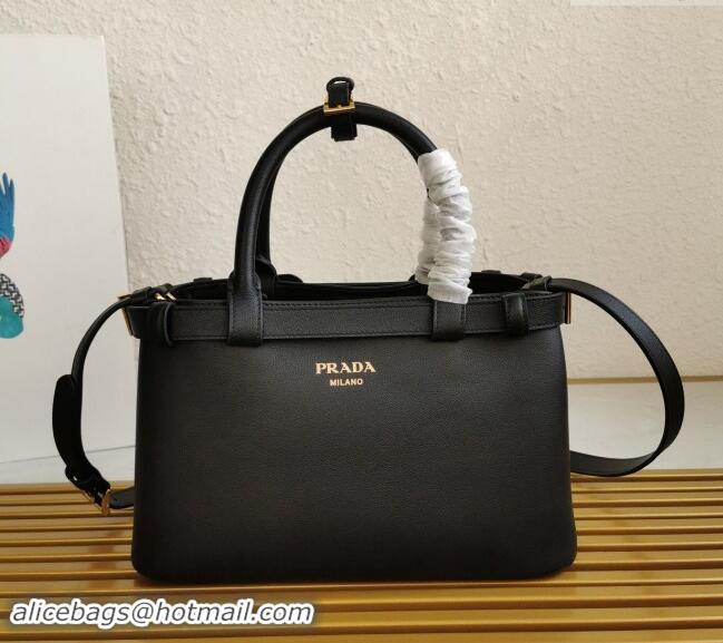 Big Discount Prada Buckle small leather handbag with double belt 1BA418 Black 2024