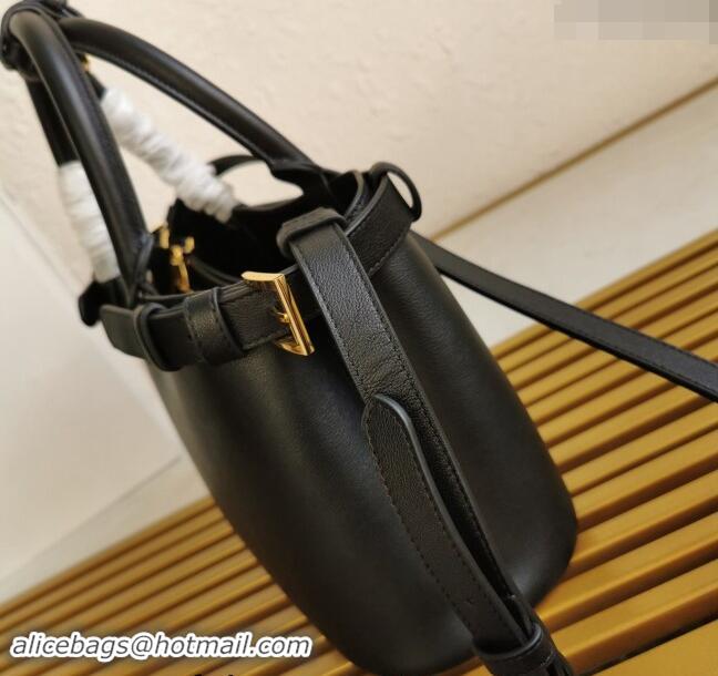 Big Discount Prada Buckle small leather handbag with double belt 1BA418 Black 2024