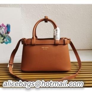 Buy Fashionable Prada Buckle small leather handbag with double belt 1BA418 Brown 2024